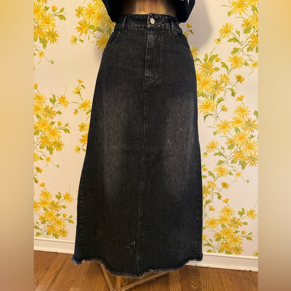 Black Denim Maxi Skirt - Picture 2 of 9